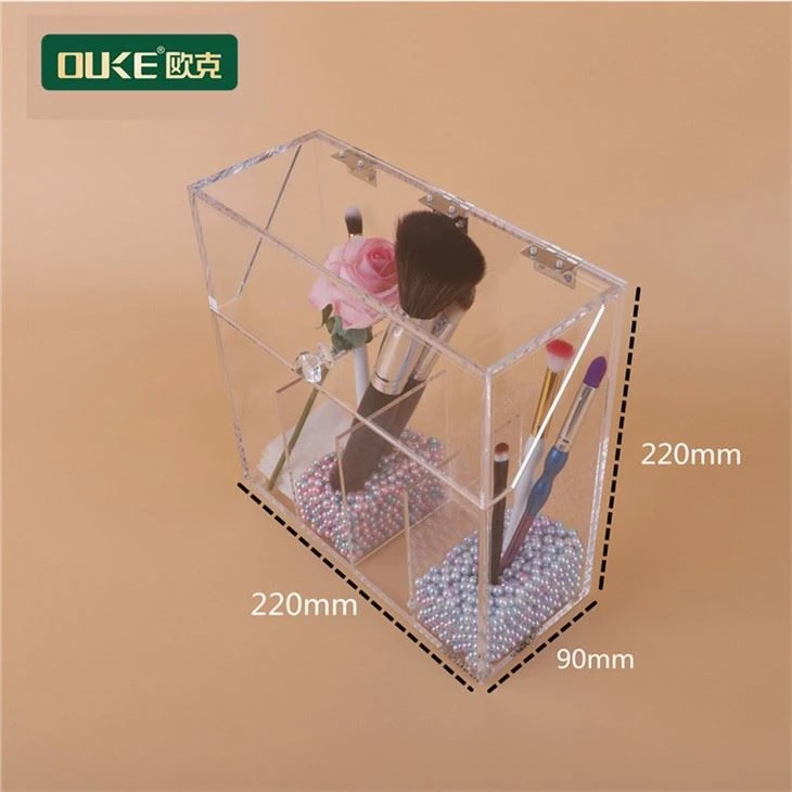 4 Grids Clear Acrylic Brush Holder With Crystal Handle