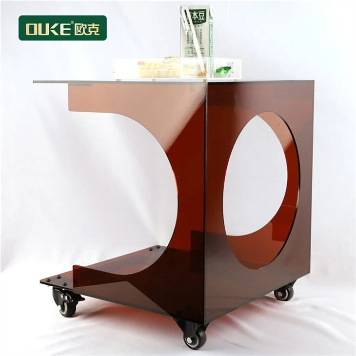 Dark Tea Acrylic Sofa Table With Wheel For Living Room