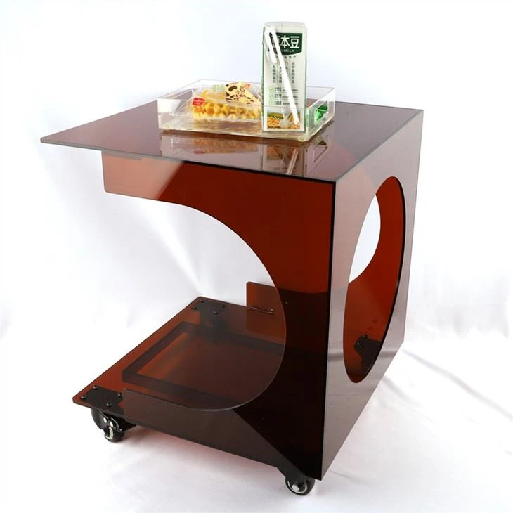 Dark Tea Acrylic Sofa Table With Wheel For Living Room